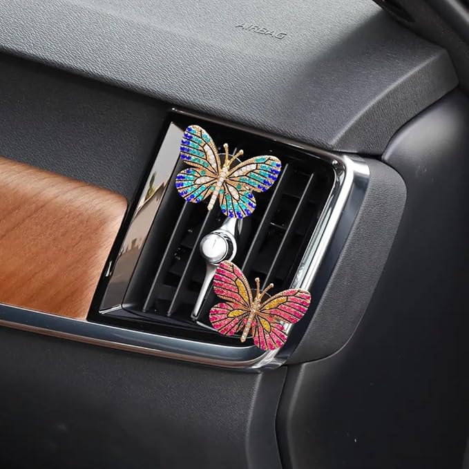 ZOSTLAND Rhinestone Car Decorative Clip,Car Air Fresheners,Metal Vent Clip,Bling Auto Air Vent,Personalized Automotive Interior Decoration Accessories,Auto Decor Gift for Women,Men(2pcs Butterfly)