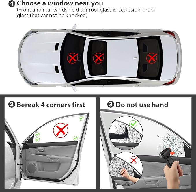 Car Safety Hammer, 3-in-1 Emergency Escape Tool with Window Breaker and Seat Belt Cutter, Safety Emergency Car Escape Tool for Car, Matte Black