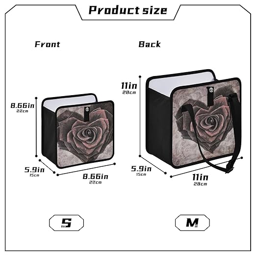Foldable Car Trash Can with Hanging Trash Bag Storage Pocket Organizer - Adjustable Shoulder Strap - Rose Heart Floral