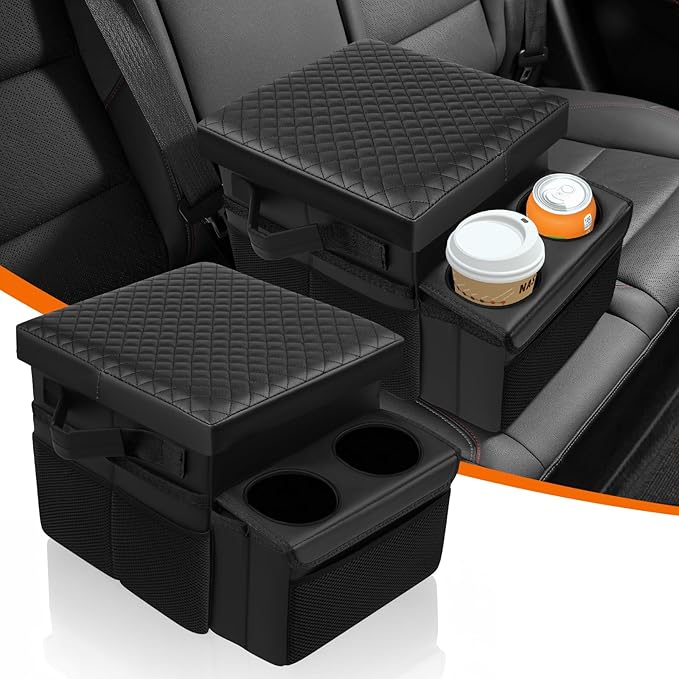 Autorder Car Seat Organizer with 2 Cup Holders - Foldable Universal Rear Bench Seat Console, 21 Qt Large Seat Organizer and Storage, Car Seat Back Storage Box (Black)