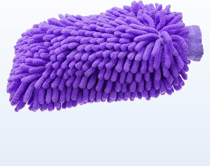 HARFINGTON Chenille Microfiber Car Wash Mitts 10" x 7.5" Scratch Free Wash Gloves Absorbent Double Sided Plush Cleaning Drying Mitts for Car Washing Home Clean Purple