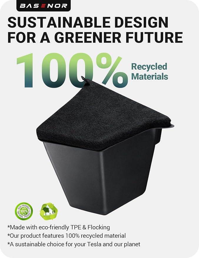 BASENOR 2025 2026 Tesla Model Y Trunk Storage Bins, Trunk Organizer with Carpeted Lid, Rear Trunk Side Storage Box for Model Y Juniper Interior Accessories (Standard/Premium/Performance)