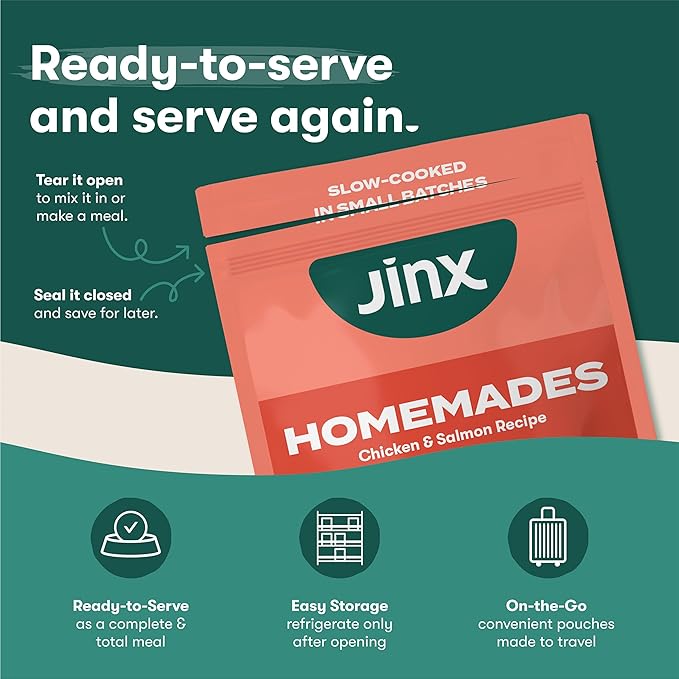 Jinx Wet Dog Food Topper, Mix with Dry Dog Food, Made with Real Salmon & Chicken, Bone Broth, No Fillers, for All Lifestages, 9oz, 1 Pack