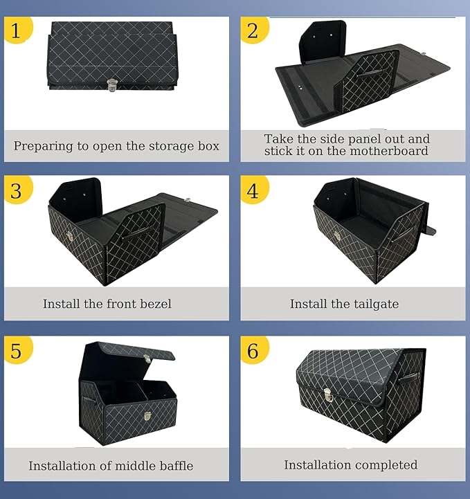 Trunk Organizer for SUV, Car Organizer Trunk Leather Storage, Cargo Storage Automotive Consoles Organizers-Multi-Compartment Adjustable Auto Grocery Storage Box