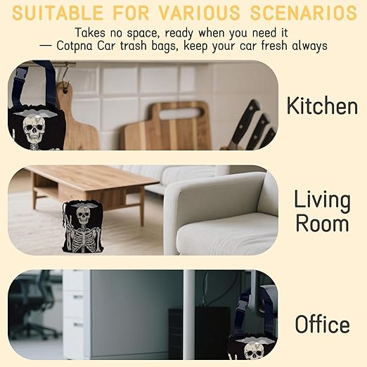 Skull Skeleton Car Garbage Bag, Small Car Trash Bag Hanging,Drawstring Car Garbage Bag with Adjustable Buckle for Car Back Seat,SUVs,Camping,Road Trips