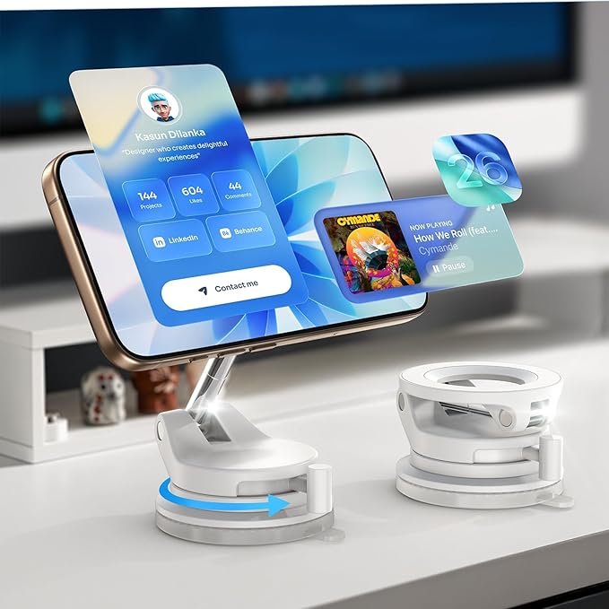 LISEN for Magsafe Car Mount, Magnetic Phone Holders for Your Car, Vacuum Phone Mount for Car Accessories for Men Women, SuctionPro Gifts Kits, Girl Car Accessories, for iPhone 17 Pro Max, White