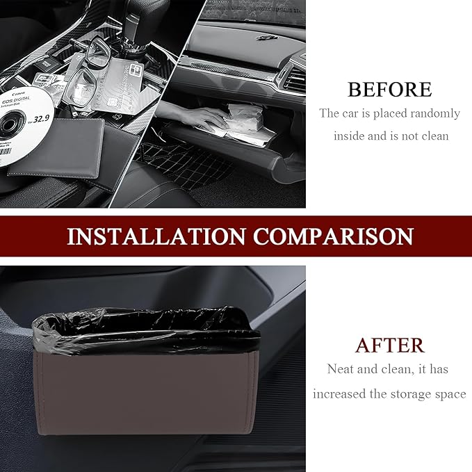 Hovom Car Trash Can, Leather Waterproof Automotive Garbage Can with Trash Bag, Hanging Mini Vehicle Trash Bin, Small Auto Door Organizer Storage Pouch, Universal Car Accessories (Brown)