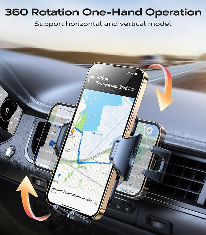 VICSEED Phone Mount for Car with Double Lock Clip, Air Vent Cell Phone Car Mount, Universal Car Phone Holder, 360° Rotation Easy Clamp Phone Stand for iPhone 17 Pro Max Android Samsung, Blue
