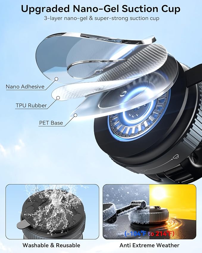 15W Fast Charging Magnetic Car Phone Holder, New Elastic Suction Cup Phone Holder with Stronger Suction, 360° Adjustable Wireless Charger Car Mount for Magsafe iPhone 17 16 15 14 13 12