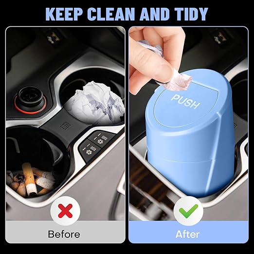 Car Trash Can Bin with Lid - 2 Packs Car Garbage Can Cup Holder - Blue Mini Leakproof Vehicle Garbage Bin with 40pcs Trash Bags-Automobile Organizers and Storage for Front Back Seat Accessories