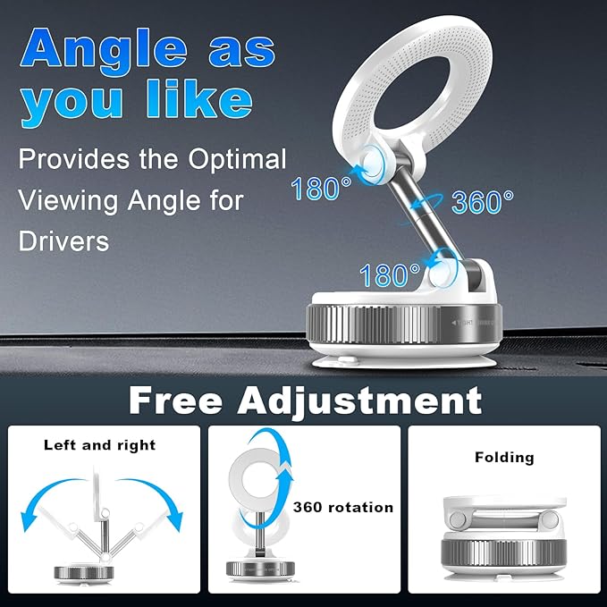 Vacuum Magnetic Phone Holders for Your Car, 360° Adjustable Car Phone Holder for Magsafe with Powerful Magnet, Folding Car Mount for iPhone 17 Pro Max 16 15 14 13 12 Air Plus & Android