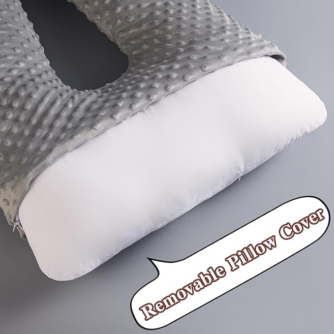 Travel Pillow for Kids Adult in Car - Pillow for Car Sleeping Ultra Large U Shaped with Removable Soft Cover Support Fix Neck and Body Sitting/Sleeping on The Trip (Grey)