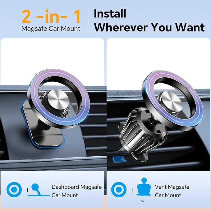 for Magsafe Car Mount Vent【20 Strong Magnets】for iPhone Magnetic Car Mount【360°】Cell Phone Mount for Car【Hands Free】Air Vent Phone Holders for Your Car for iPhone 17 Pro Max 16 15 14 13 12 Air Plus