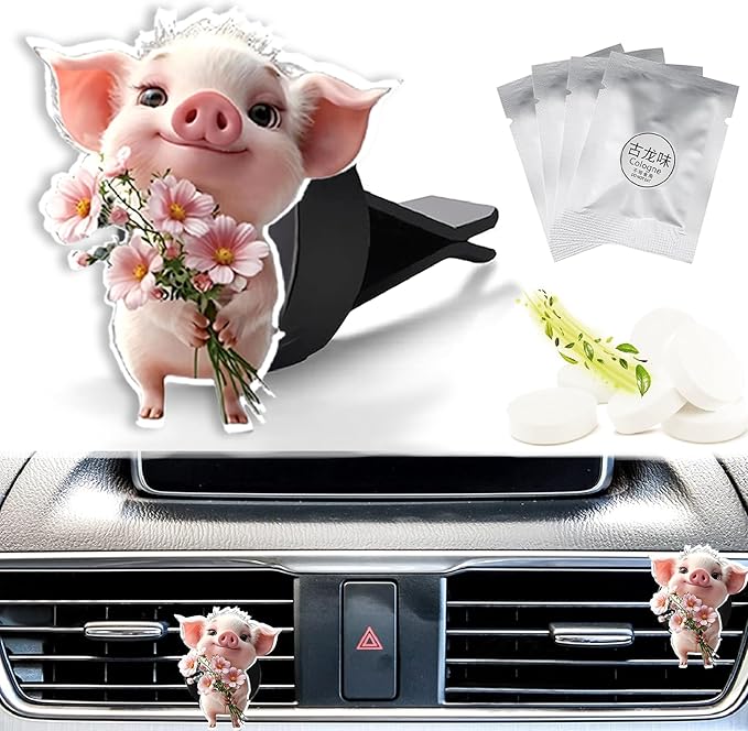 Cute Car Air Freshener Clips Pig Car Vent Clip Pig Cars Scents Cologne Air Conditioner Clip Auto Vent Interior Decoration Cars Accessories Pigs Loves Gifts for Men Women