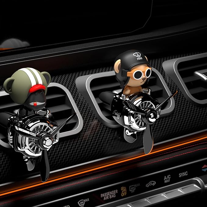 Pilot Car Air Freshener, Cute Bear Car Vent Clip Air Freshener Automotive Air Outlet Fan Diffuser, Automotive Interiors Vent Decoration (Shake Head Style - Black)