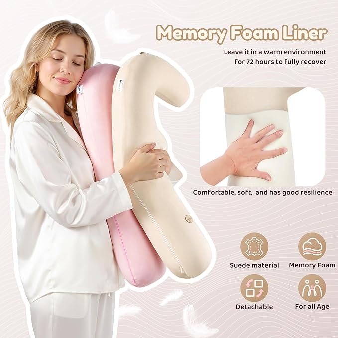 FLORICH Memory Foam Kids Travel Pillow, Car Sleeping Pillow, F-Shape Car Pillows for Adults and Children, Traveling Car Pillow for Kids with Removable Pillowcase (Beige)