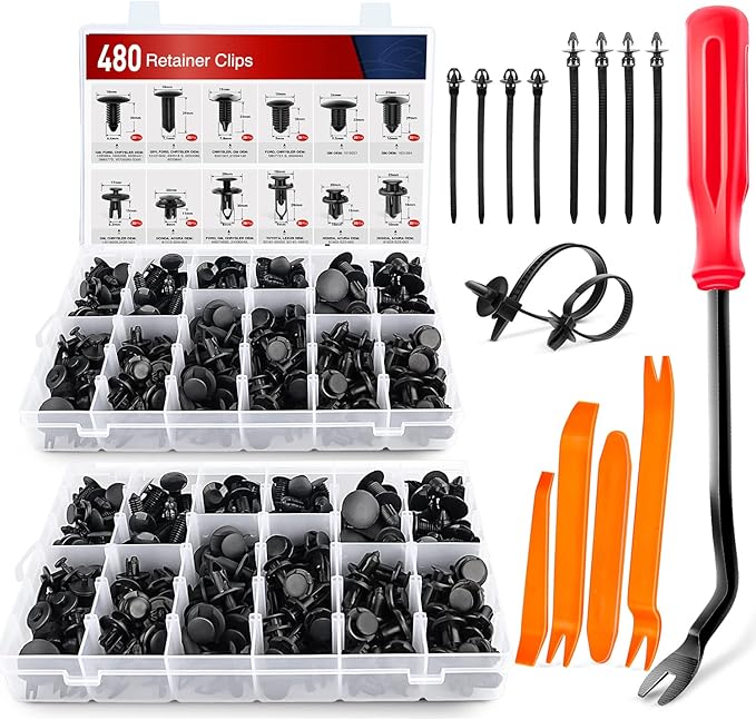 Nilight 480pcs Car Retainer Clips & Fastener Remover with 12 Most Popular Sizes Auto Push Pin Rivets Set -Door Trim Panel Clips for Toyota GM Ford Honda Acura Chrysler