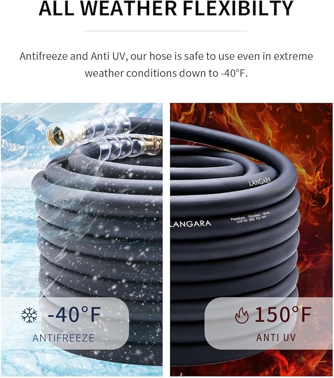 Heavy Duty Premium Garden Hose 10ft x 5/8", 300PSI Working, 1000PSI Burst, Hybrid Rubber Water Hose with Transparent Swivel Handle - Hot/Cold Water - Five Layered Braiding with Brass fittings (Black)