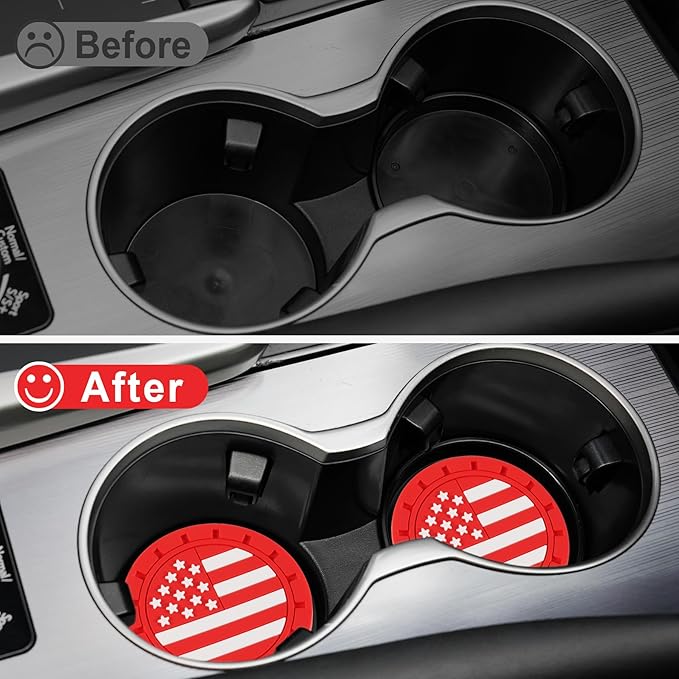 JUSTTOP Car Cup Holder Coaster,American Flag Non-Slip Insert Car Cup Coaster,Car Accessories Interior for Women and Man,4 Pack Red