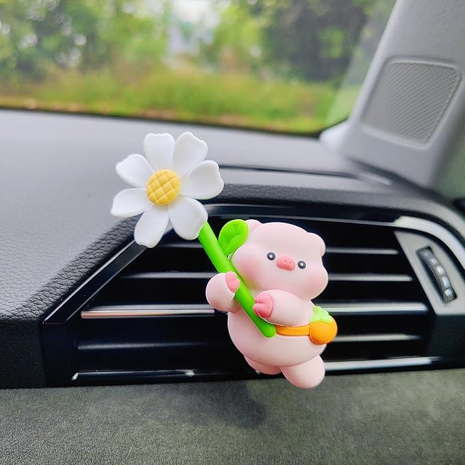 Cute Car Air Freshener for Women/Men, Pilot Car Vent Clips Creative Automotive Fragrance Air Diffuser, Outlet Flower Fan Automotive Decoration Interior Accessories (Flower Pig)