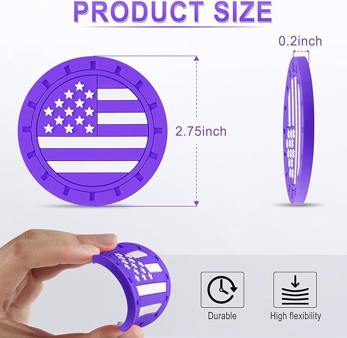JUSTTOP Car Cup Holder Coaster,American Flag Non-Slip Insert Car Cup Coaster,Car Accessories Interior for Women and Man,4 Pack Purple