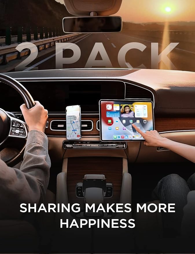 LISEN 2 Pack Magnetic Phone Holder for Your Car - 6 Military Magnets Vent Cell Phone Mount (Silver)