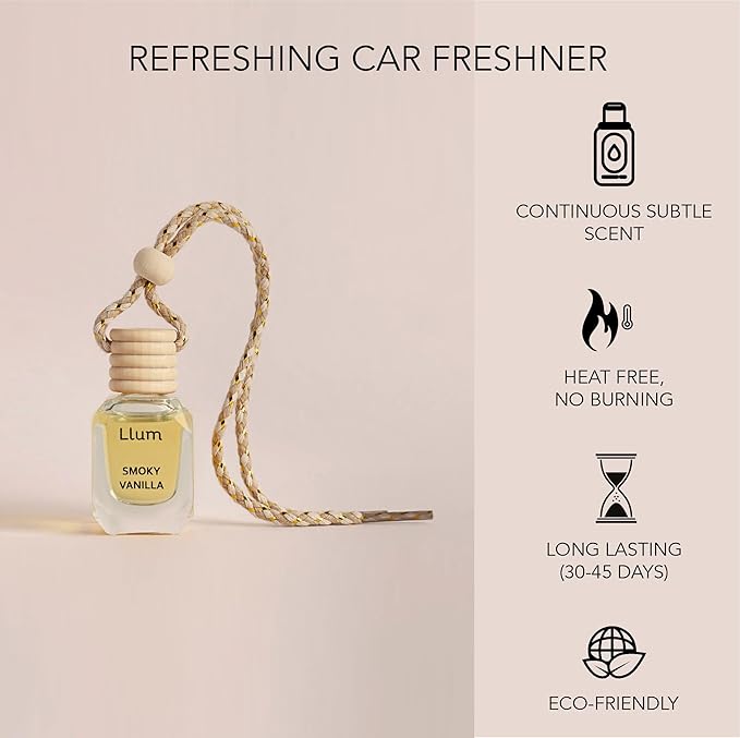 Smoky Vanilla Hanging Air Freshener for Car, Home | with AC Vent Clip |10ml, 0.34 fl.oz|Luxury, Organic, Toxin-Free, Alcohol-Free Perfume|Interior Accessory for fresh Aroma|Long Lasting Fragrance