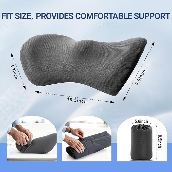 Lumbar Pillow with Adjustable Strap, Memory Foam Lumbar Support Pillow for Office Chair and Car Seat, Back Pillow for Lower Back, Back Support Pillow for Sitting, Driving, Traveling