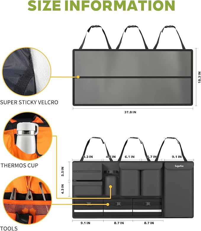 Backseat Hanging Trunk Organizer for SUVs, Cars, Trucks & MPVs | Multi-Pocket Storage with Anti-Slip Straps | Space-Saving Auto Accessory for Men & Women | Orange, 37.8" x 18.1" - K230