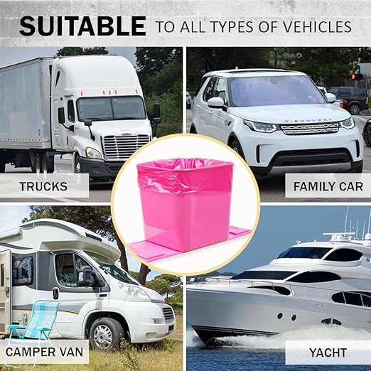 Car Trash Can – Leakproof 1.4 Gallon Compact Garbage Bin with Stability Flap & Anti-Slip Base | Portable Trash Holder for Cars, Trucks, SUVs, Minivans – Includes Trash Bags (Pink, Large)