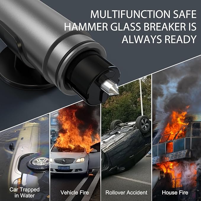 Safehammer - 3-in-1 Upgraded Safe Hammer Glass Breaker Under Water, Car Hammer Seatbelt Cutter Window Breaker & Survival Whistle Emergency Escape Tool, Safehammer Glass Breaker for All Cars (2PCS)