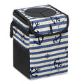 Car Trash Can Nautical Anchor Navy Blue Stripes Auto Garbage Bag Car Trash Can with Lid Leak-Proof Car Storage Bag Garbage Can Hanging for Headrest Collapsible and Portable with Storage Mesh Pocket