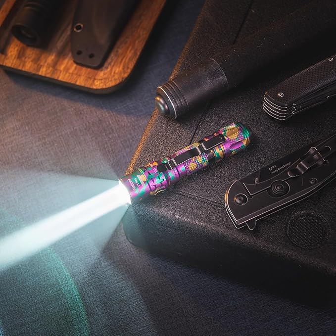 Weltool T1 Pro Mini Flashlight with Pocket Clip,Throwing Distance 313 Meters, 24,500 Candela for EDC,Hiking,Camping,Emergency Lighting (Colorful)