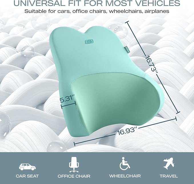 Skechers Air-Cooled & Memory Foam Lumbar Pillow,Lumbar Support Pillow for Office,Chair Lower Back Pain Relief Lumbar Pillow,Ergonomic Design Back Support Pillow for Office Chair,Car,Home,Travel,Green