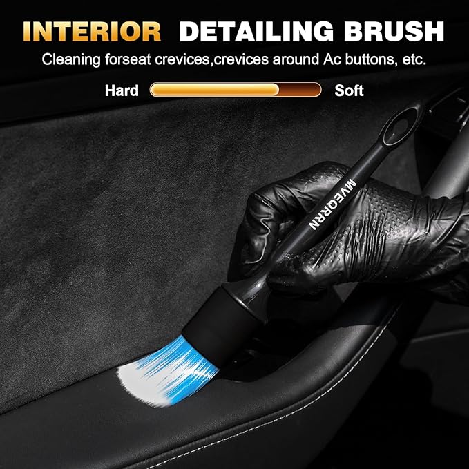 10Pcs Car Detailing Brush Set,Boars Hair Car Cleaning Detail Brush kit,Ultra Soft No Scratch Car Dust Brush,Car Interior Detailing Brushes Kit,Detail Brushes Car Detailing for Interior Exterior(black)