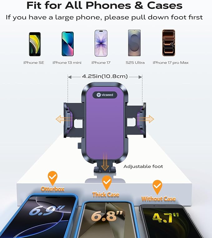 VICSEED 2026 Upgrade Phone Holders for Your Car with Double Lock Vent Clip Cell Phone Car Mount Universal Car Phone Holder, 360° Rotation Easy Clamp Car Mount for iPhone 17 Pro Max 16 15 14 13 12