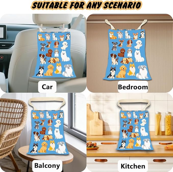 Car Trash Can Dog Proof Cute Car Trash Bag Blue Animal Pattern Polyester Washable Waterproof Cute Back Seat Organizer Storage Bin for Vehicle Interior Travel Accessories Reusable Leak Proof