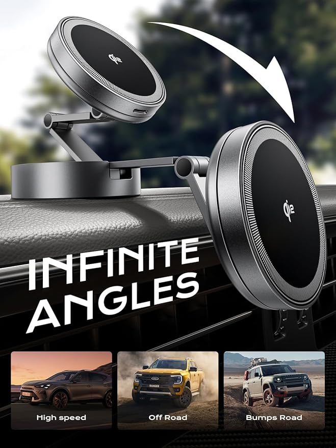 THREEKEY Qi2 Certified MagSafe Car Mount Charger,Car Wireless Charger,15W Magnetic Charger Fast Charging,Retractable Phone Holder with 360°Rotation,Car Mount for iPhone17-12&Galaxy S25 Ultra