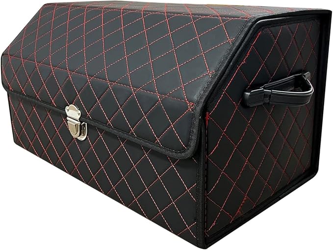 Car Organizer Trunk, Leather Trunk Organizer for SUV, Cargo Storage Automotive Consoles Organizers-Multi-Compartment Adjustable Auto Grocery Storage Box