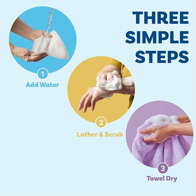 Scrubzz Disposable No Rinse Bathing Wipes for Sensitive Skin - All-in-1 Single Use Shower Wipes, Simply Dampen, Lather, and Dry Without Shampoo or Rinsing (Sensitive Skin, 2-Pack)