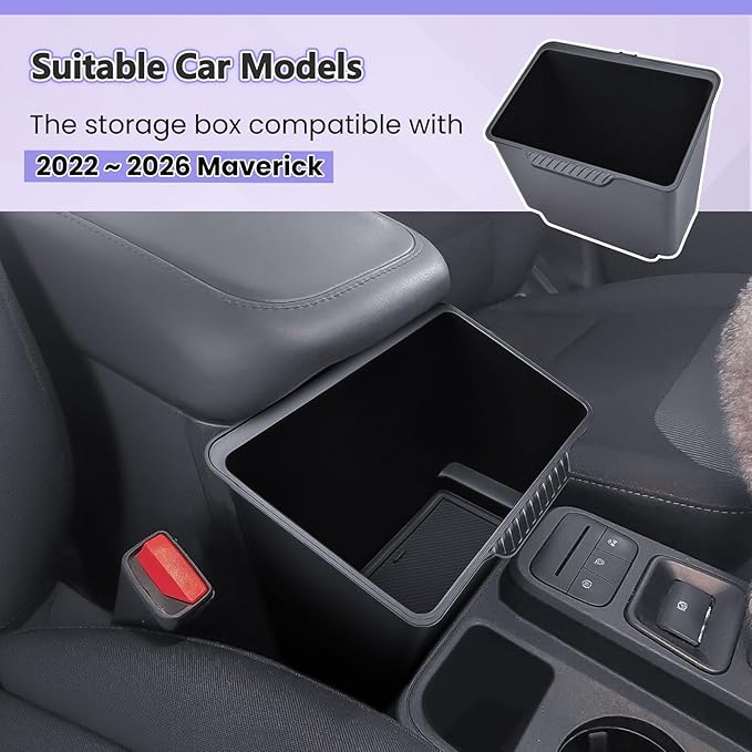 RUNROAD Center Console Storage Box Compatible with 2022 2023 2024 2025 2026 Ford Maverick Accessories, Armrest Trash Can For Maverick Insert Middle Console Organizer Bin Multi-Function Cup Holder