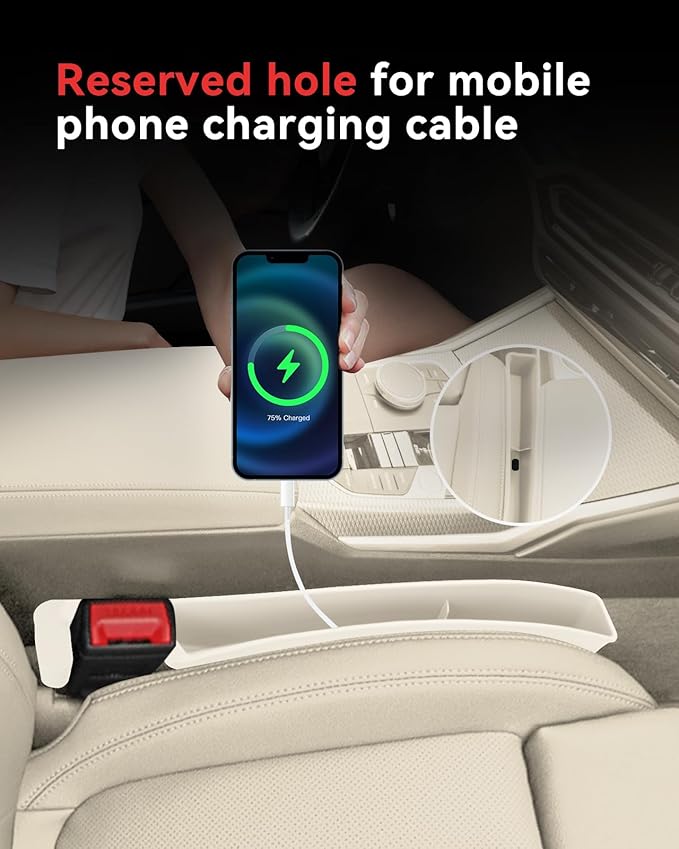 Car Seat Gap Filler, Seat Gap Organizer with Phone Holder, Car Seat Accessories, Car Organizer Fit SUV Truck-2PCS White