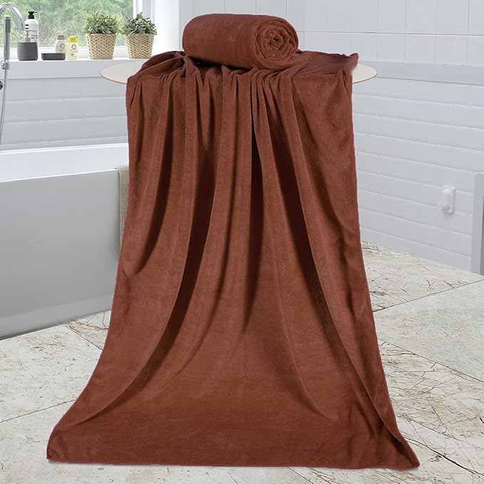 JML Large Bath Towels Set of 2, Microfiber Towel, 30" x 60", Oversized, Soft, Absorbent, Fast Drying for Sauna, Salon, Hotel, Sport, Fitness, Yoga, Brown