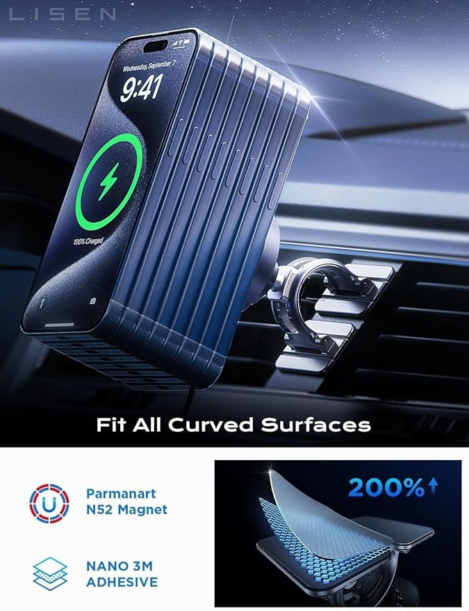 LISEN for 15W MagSafe Car Mount Charger,Magnetic Wireless Car Charger for iPhone 17 Pro Max Accessories,Magnetic Phone Holder for iPhone 17-12,Samsung,Pixel 9,Jeep Ford F150 Accessories,Gifts for Men