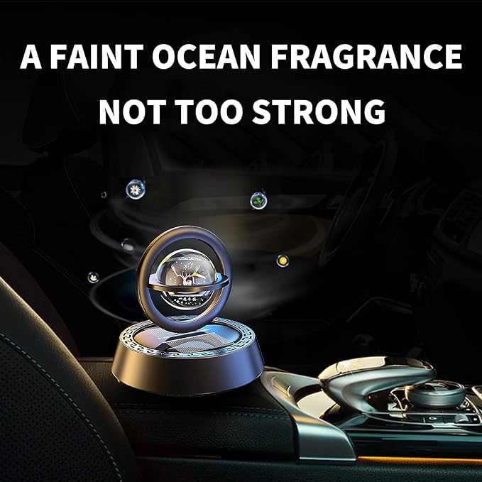 Kwak's Car Air Freshener Solar Energy Rotating Refillable Air Purifier for Car Interior Dashboard Autorotation Decoration Accessories (Black-1)