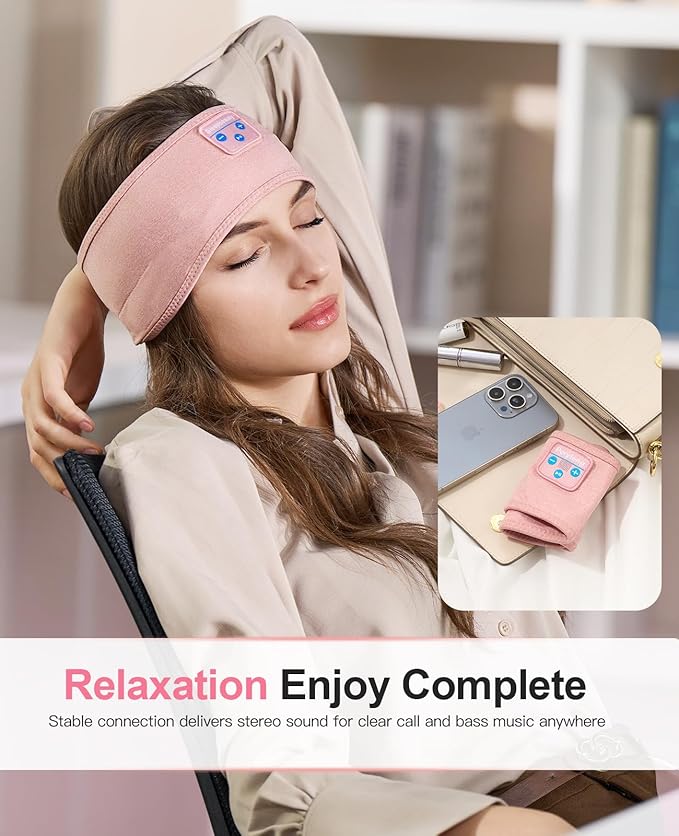 Perytong Sleep Headphones Wireless, Bluetooth Sports Headband Headphones with Ultra-Thin HD Stereo Speakers Perfect for Sleeping,Workout,Jogging,Yoga,Insomnia, Air Travel, Meditation (Bright Pink)