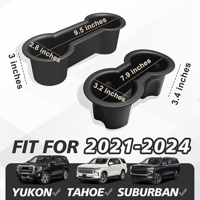 Muslogy Center Console Front&Rear Cup Holder Inserts Compatible with 2021-2023 2024 GMC Yukon Chevy Tahoe Suburban Accessories Middle Console Silicone Organizer Non-Slip Drink Stopper 2PCS Set