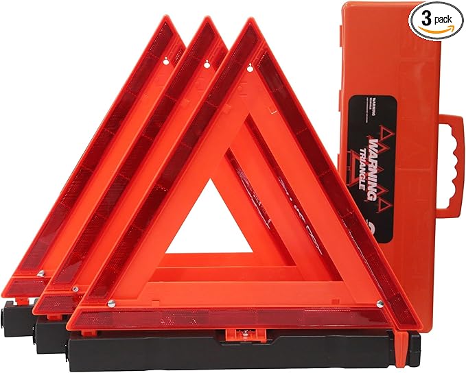 Safety Triangles DOT Approved, Standard Warning Triangles Enmergency Reflector, Emergency Triangles for Vehicles with Carry Case(3 Pack,Without Sand)