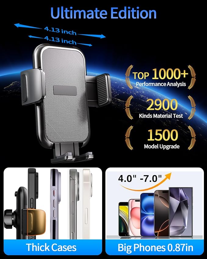 RayLink NO.1 Best Phone Holders for Your Car Ultimate Military-Grade Windshield Dashboard Vent【Upgraded Suction & Clip】 Cell Phone Mount with Patent & Safety Certs for iPhone 17 Pro Max 16 15 Samsung