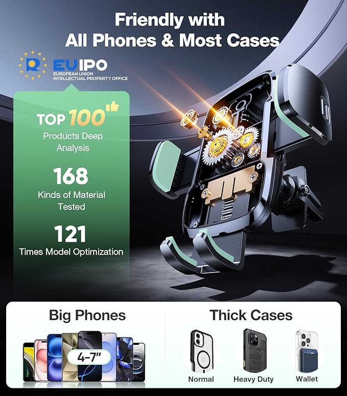 TORRAS 2026【Strongest Suction & Ultra-Durable】 Phone Holders for Your Car,【Patent & Safety Certs】 Car Phone Holder Mount Truck Stand for Dashboard Windshield Vent for iPhone 17 16 15 14 13, Sage